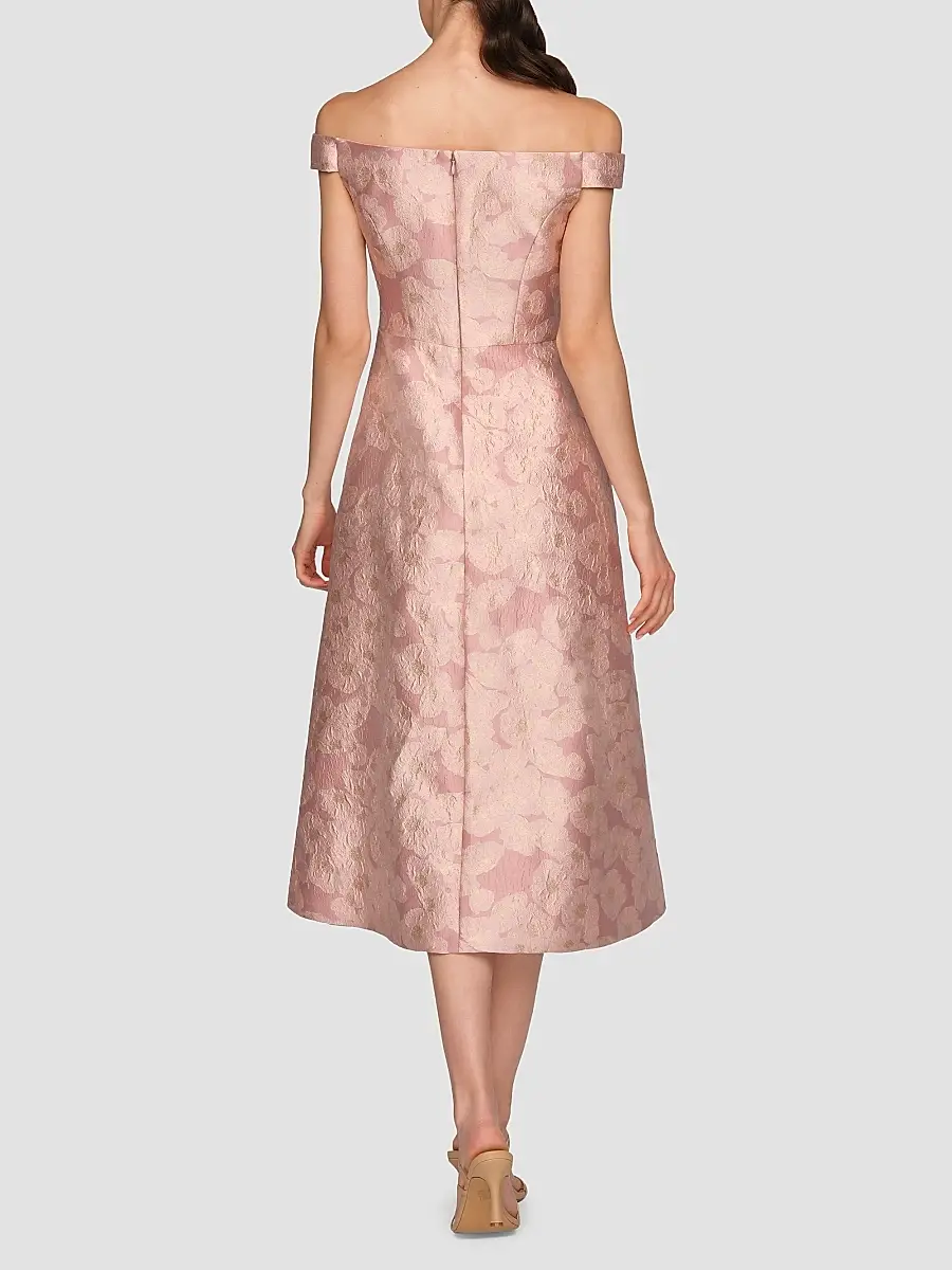 Kay Unger Women's Alina Floral Jacquard Tea-Length Cocktail Dress | Thumbnail 3 Kay Unger Women's Alina Floral Jacquard Tea-Length Cocktail Dress | Thumbnail 3