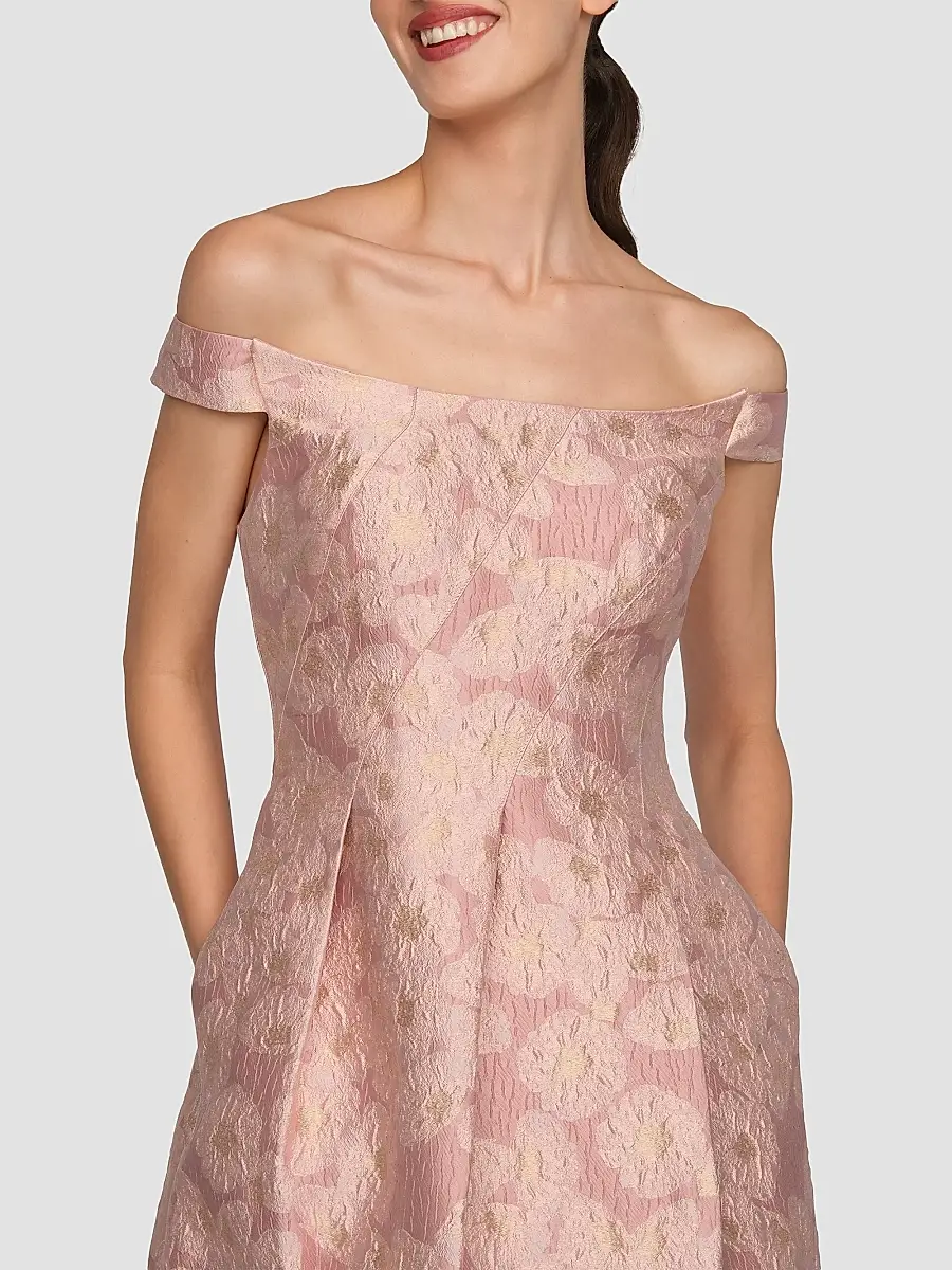 Kay Unger Women's Alina Floral Jacquard Tea-Length Cocktail Dress | Thumbnail 4 Kay Unger Women's Alina Floral Jacquard Tea-Length Cocktail Dress | Thumbnail 4