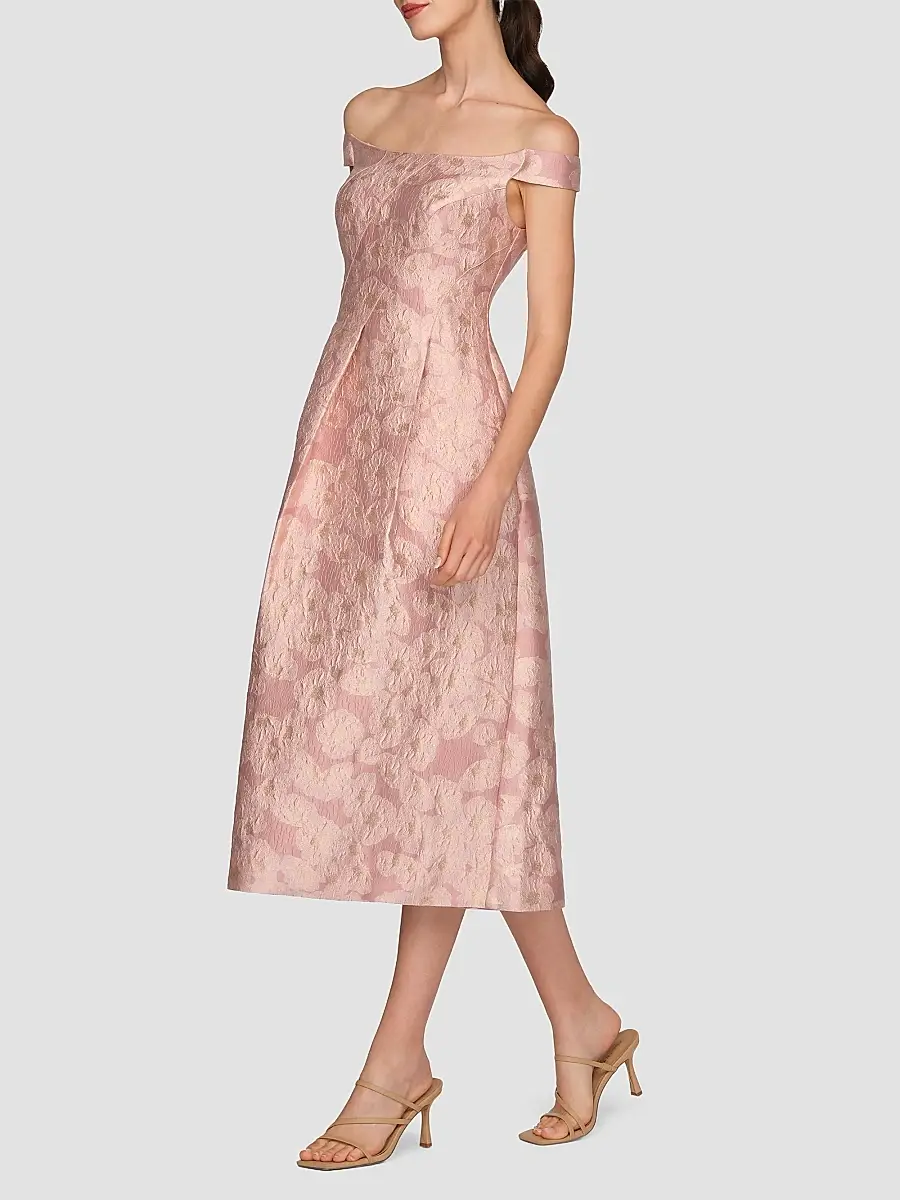 Kay Unger Women's Alina Floral Jacquard Tea-Length Cocktail Dress | Thumbnail 5 Kay Unger Women's Alina Floral Jacquard Tea-Length Cocktail Dress | Thumbnail 5