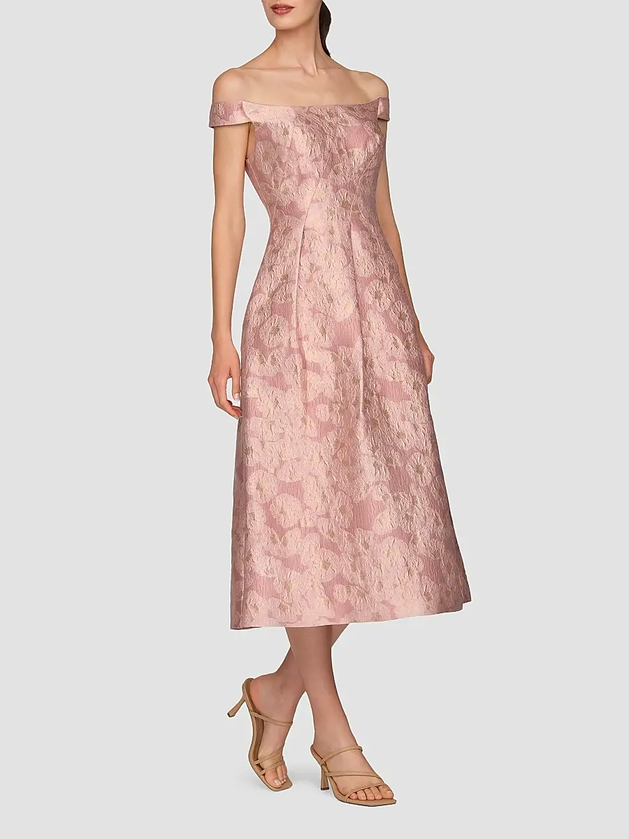 Kay Unger Women's Alina Floral Jacquard Tea-Length Cocktail Dress | Thumbnail 6 Kay Unger Women's Alina Floral Jacquard Tea-Length Cocktail Dress | Thumbnail 6