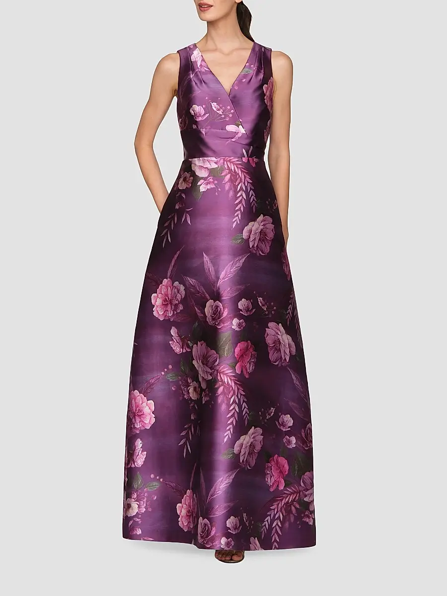 Kay Unger Women's Rosalind Floral V-Neck Gown | Thumbnail 2 Kay Unger Women's Rosalind Floral V-Neck Gown | Thumbnail 2