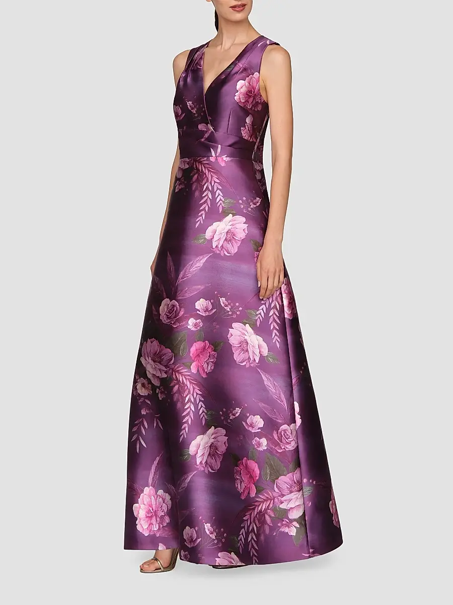 Kay Unger Women's Rosalind Floral V-Neck Gown | Thumbnail 5 Kay Unger Women's Rosalind Floral V-Neck Gown | Thumbnail 5