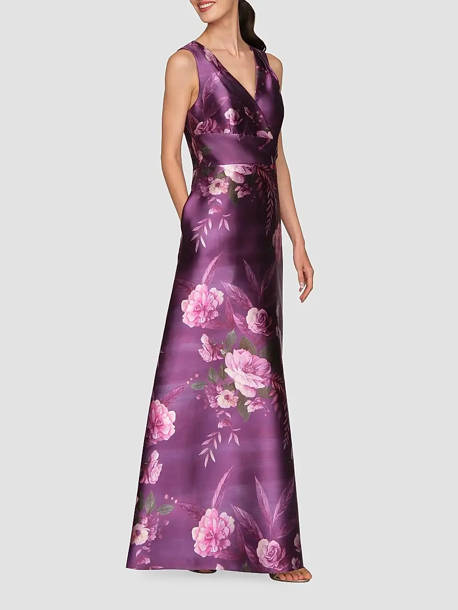 Kay Unger Women's Rosalind Floral V-Neck Gown | Thumbnail 6 Kay Unger Women's Rosalind Floral V-Neck Gown | Thumbnail 6