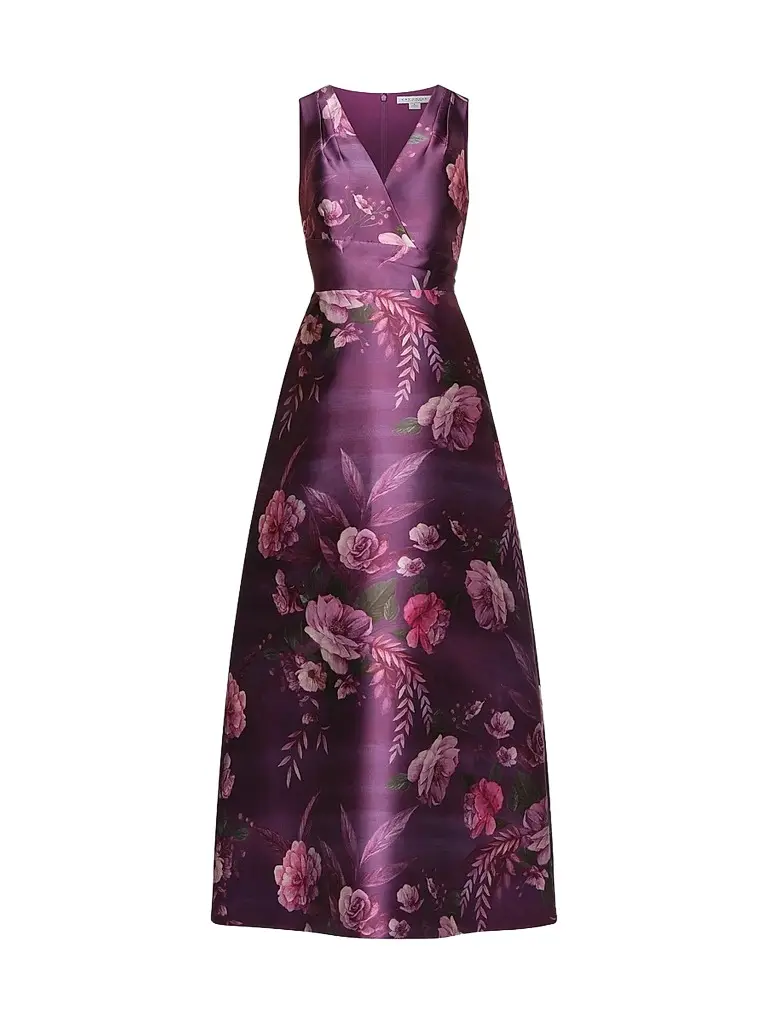 Kay Unger Women's Rosalind Floral V-Neck Gown
