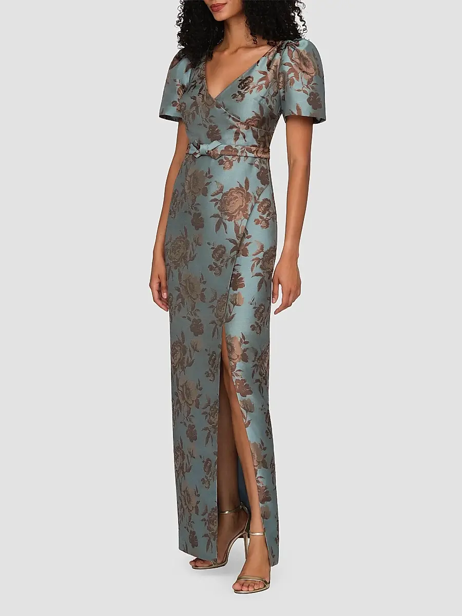 Kay Unger Women's Esmerelda Floral Jacqaurd Gown | Thumbnail 5 Kay Unger Women's Esmerelda Floral Jacqaurd Gown | Thumbnail 5