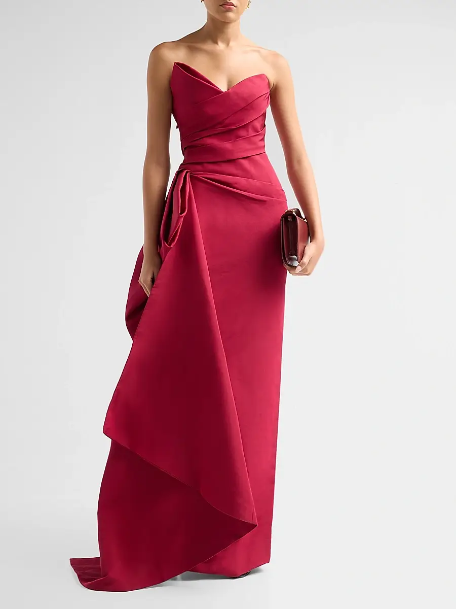 MONIQUE LHUILLIER Women's Asymmetric Draped Silk Faille Gown | Thumbnail 2 MONIQUE LHUILLIER Women's Asymmetric Draped Silk Faille Gown | Thumbnail 2