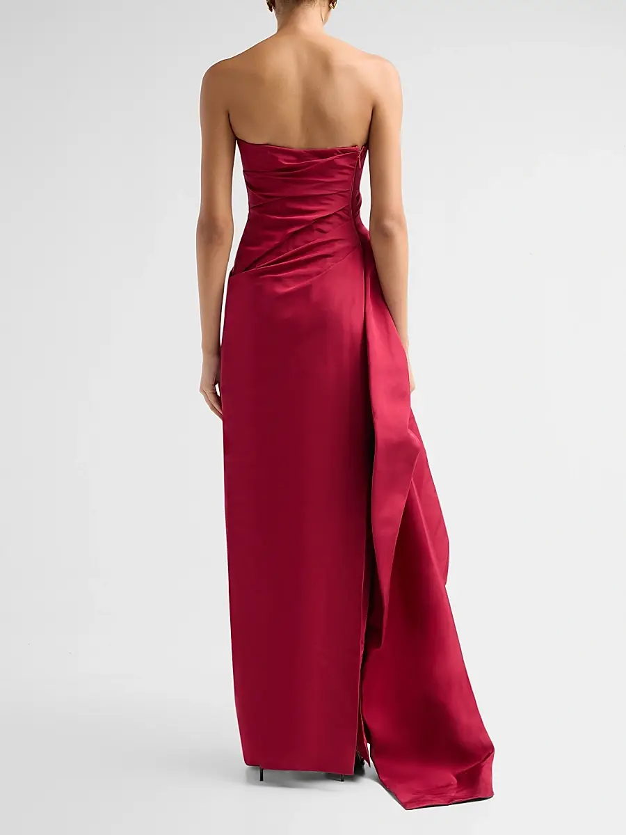 MONIQUE LHUILLIER Women's Asymmetric Draped Silk Faille Gown | Thumbnail 3 MONIQUE LHUILLIER Women's Asymmetric Draped Silk Faille Gown | Thumbnail 3