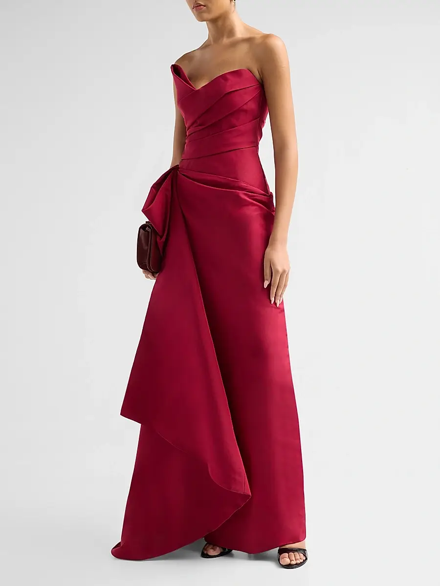 MONIQUE LHUILLIER Women's Asymmetric Draped Silk Faille Gown | Thumbnail 4 MONIQUE LHUILLIER Women's Asymmetric Draped Silk Faille Gown | Thumbnail 4