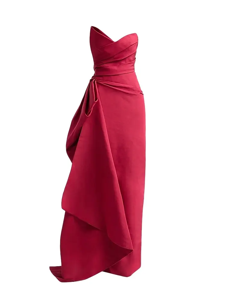 MONIQUE LHUILLIER Women's Asymmetric Draped Silk Faille Gown - Rhubarb - Size 6 | Image 1 MONIQUE LHUILLIER Women's Asymmetric Draped Silk Faille Gown - Rhubarb - Size 6 | Image 1