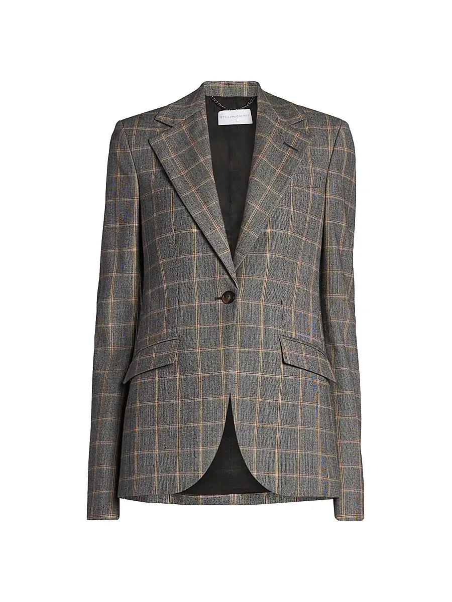 Stella McCartney Women's Slim Checked Blazer - Grey Melange | Image 1 Stella McCartney Women's Slim Checked Blazer - Grey Melange | Image 1