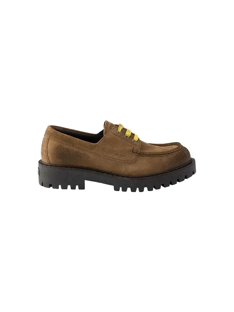 Prada Men's Waxed Suede Lace-Up Shoes - Brown | Image 1 Prada Men's Waxed Suede Lace-Up Shoes - Brown | Image 1