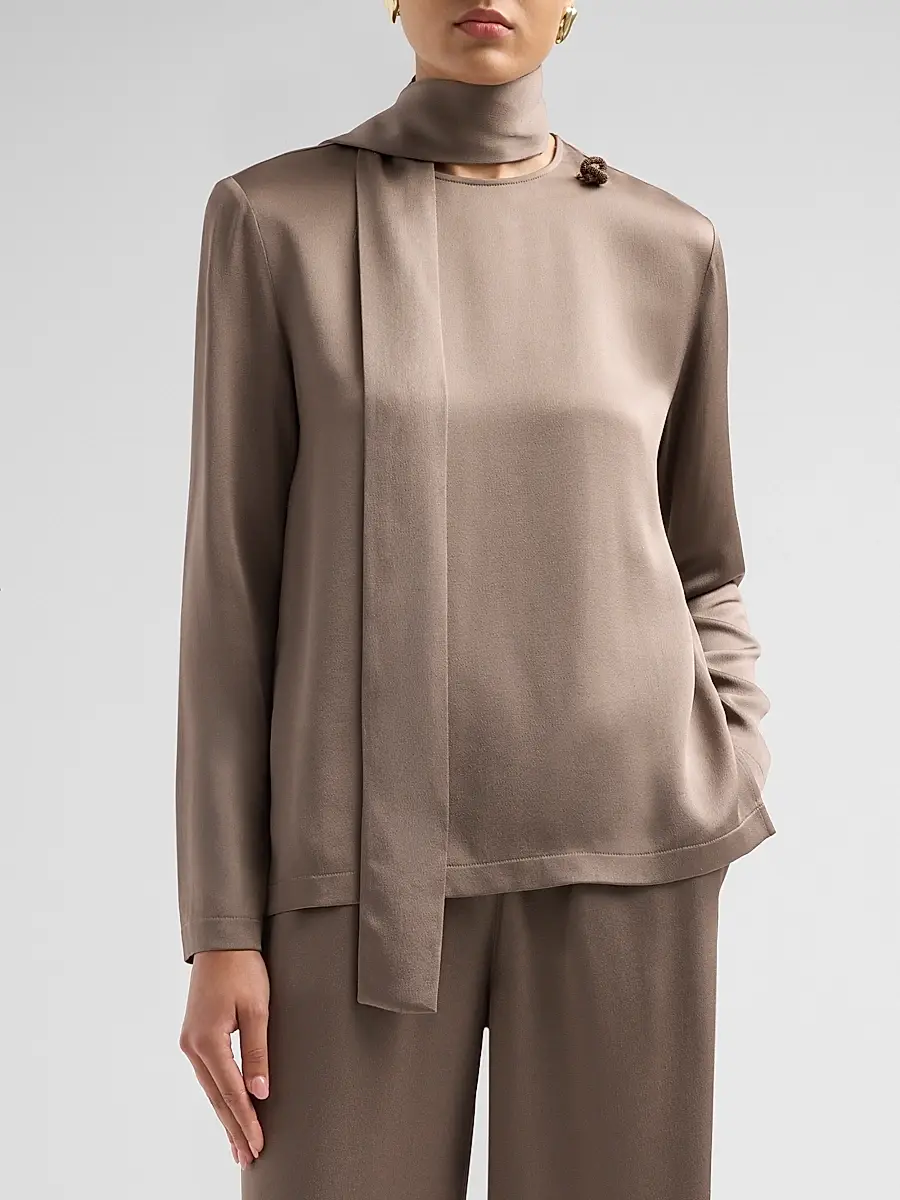 Fabiana Filippi Women's Filo Diamanté Knot Pin Satin Top | Thumbnail 4 Fabiana Filippi Women's Filo Diamanté Knot Pin Satin Top | Thumbnail 4