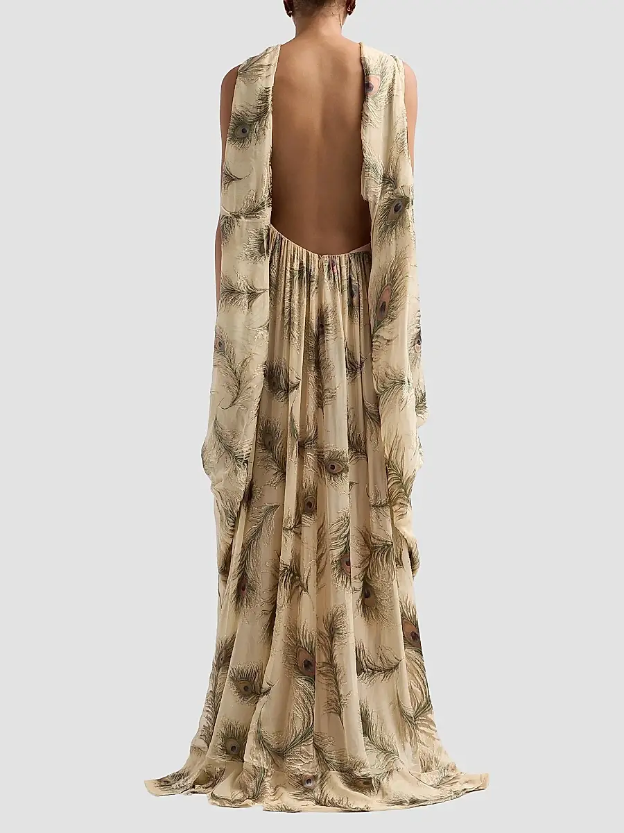 Zimmermann Women's Ascent Burnout Feather Halterneck Gown | Thumbnail 3 Zimmermann Women's Ascent Burnout Feather Halterneck Gown | Thumbnail 3