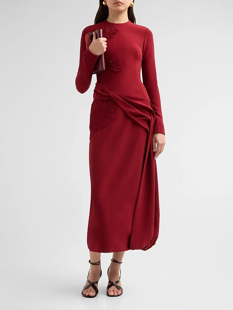 Lela Rose Women's Floral Organza Embroidered Crepe Dress | Thumbnail 2