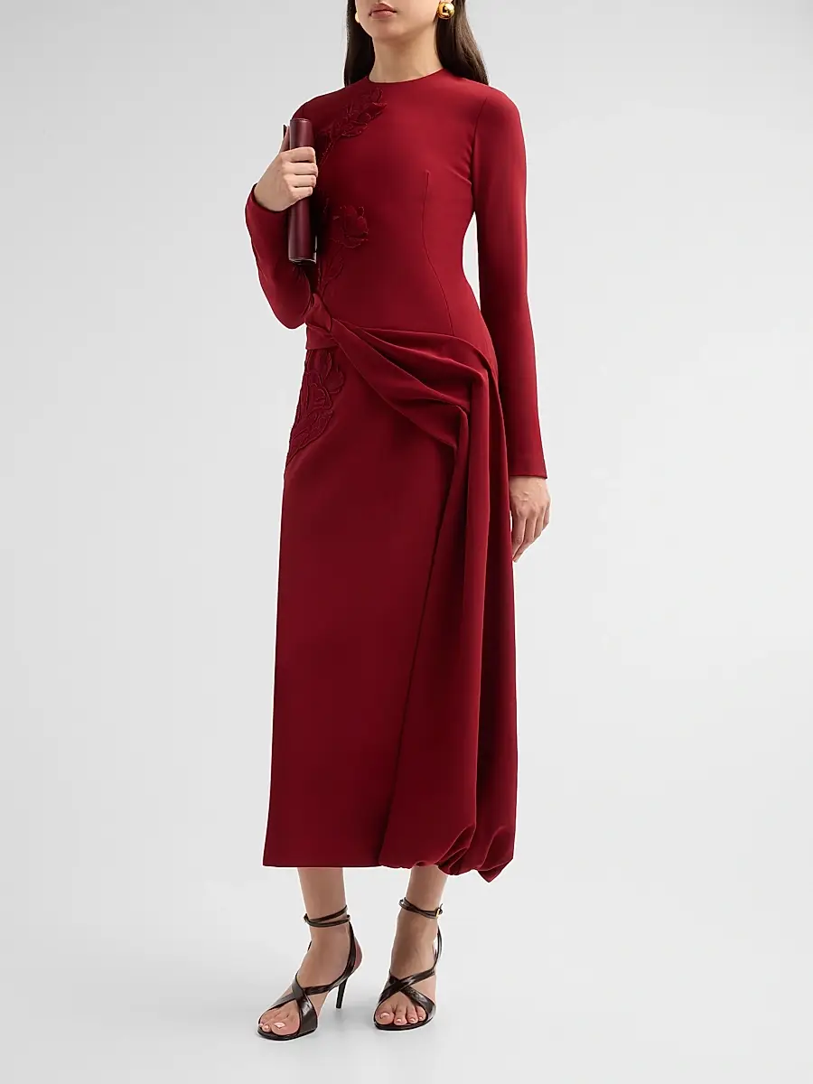 Lela Rose Women's Floral Organza Embroidered Crepe Dress | Thumbnail 4