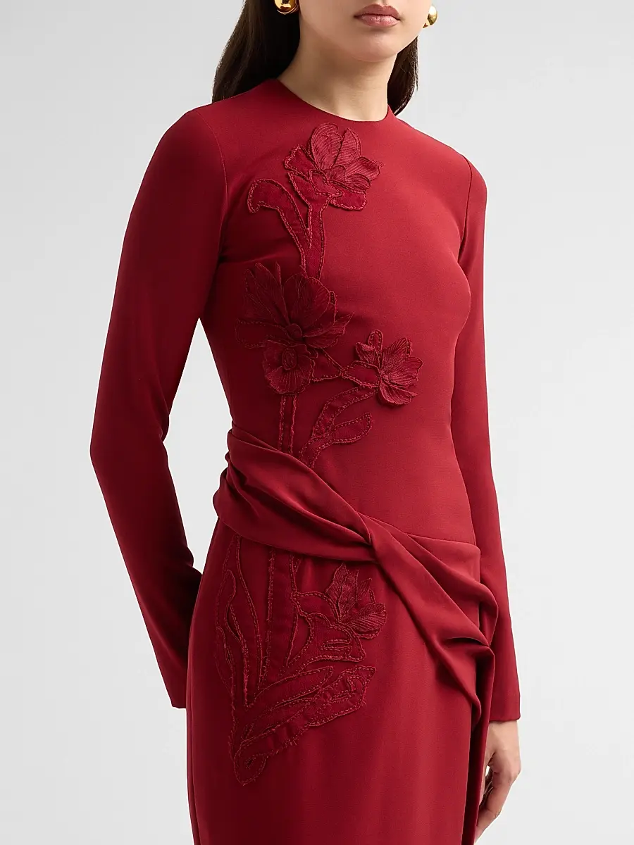 Lela Rose Women's Floral Organza Embroidered Crepe Dress | Thumbnail 5