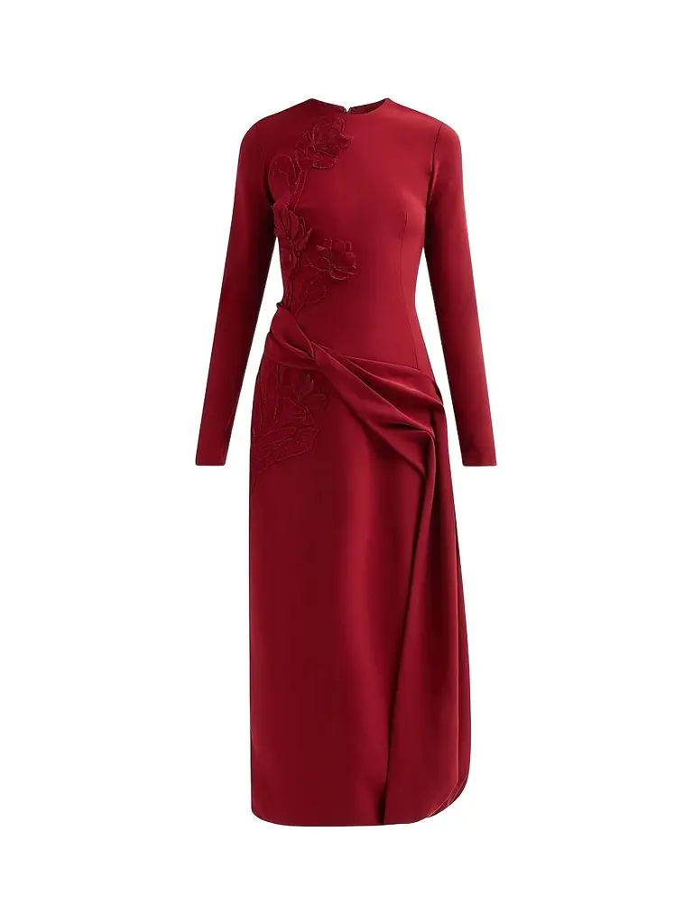 Lela Rose Women's Floral Organza Embroidered Crepe Dress - Wine | Image 1 Lela Rose Women's Floral Organza Embroidered Crepe Dress - Wine | Image 1