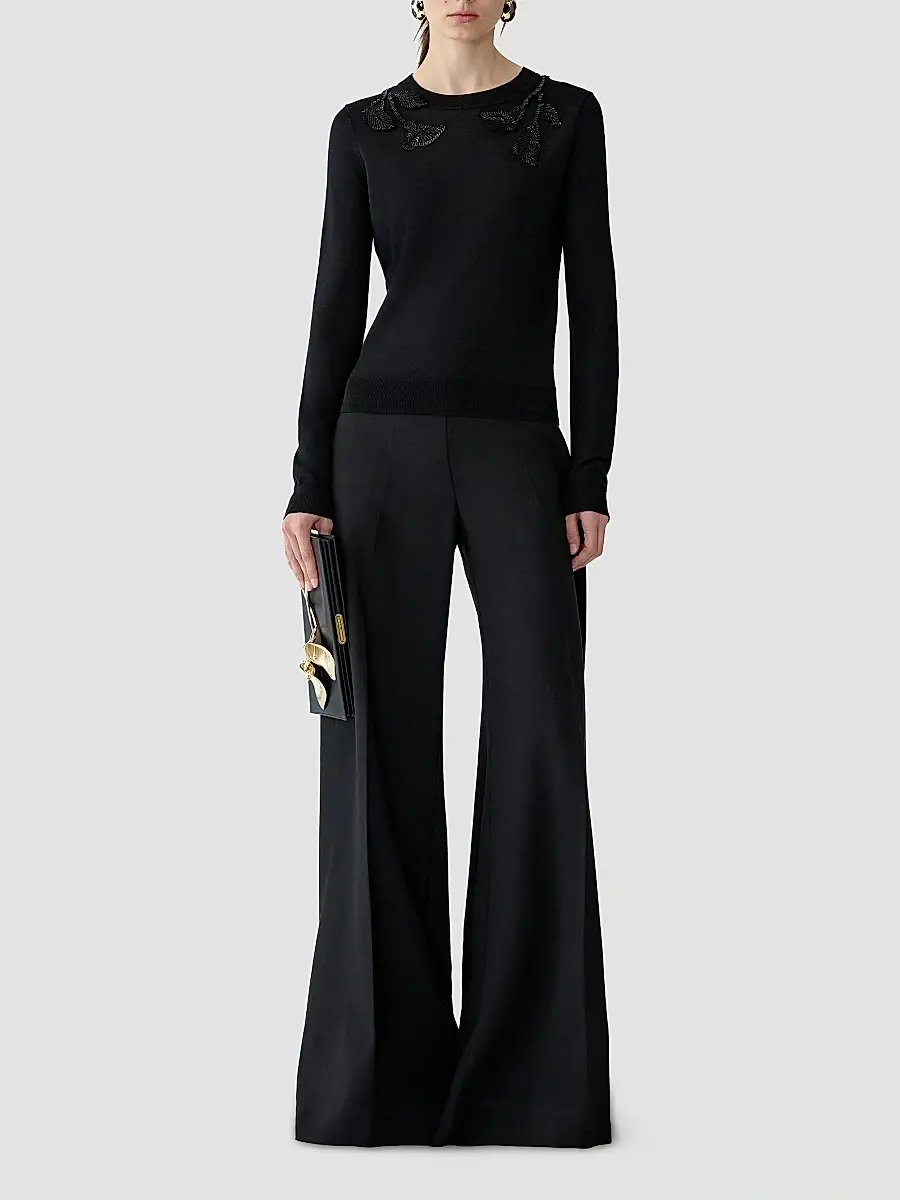 Carolina Herrera Women's Embroidered Wool & Silk-Blend Long-Sleeve Sweater | Thumbnail 2