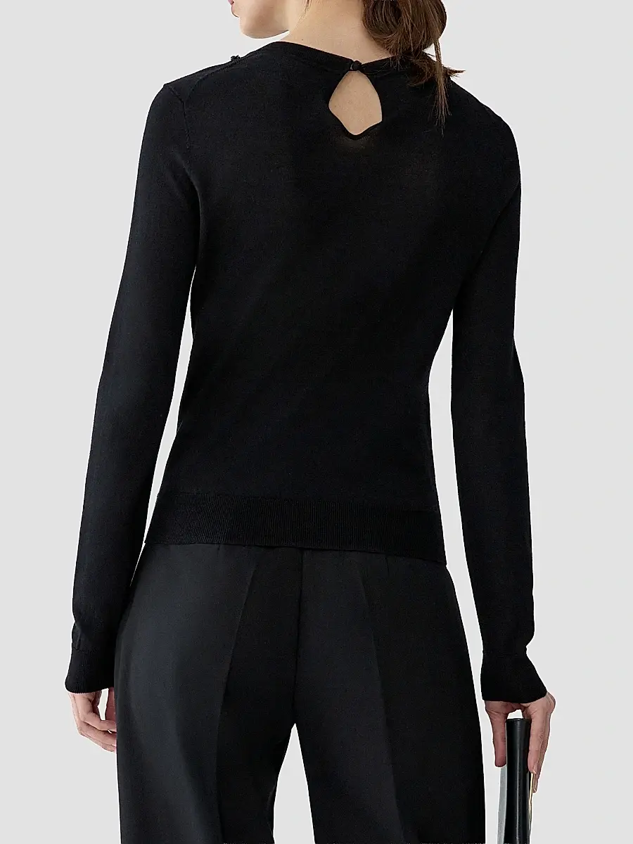 Carolina Herrera Women's Embroidered Wool & Silk-Blend Long-Sleeve Sweater | Thumbnail 3