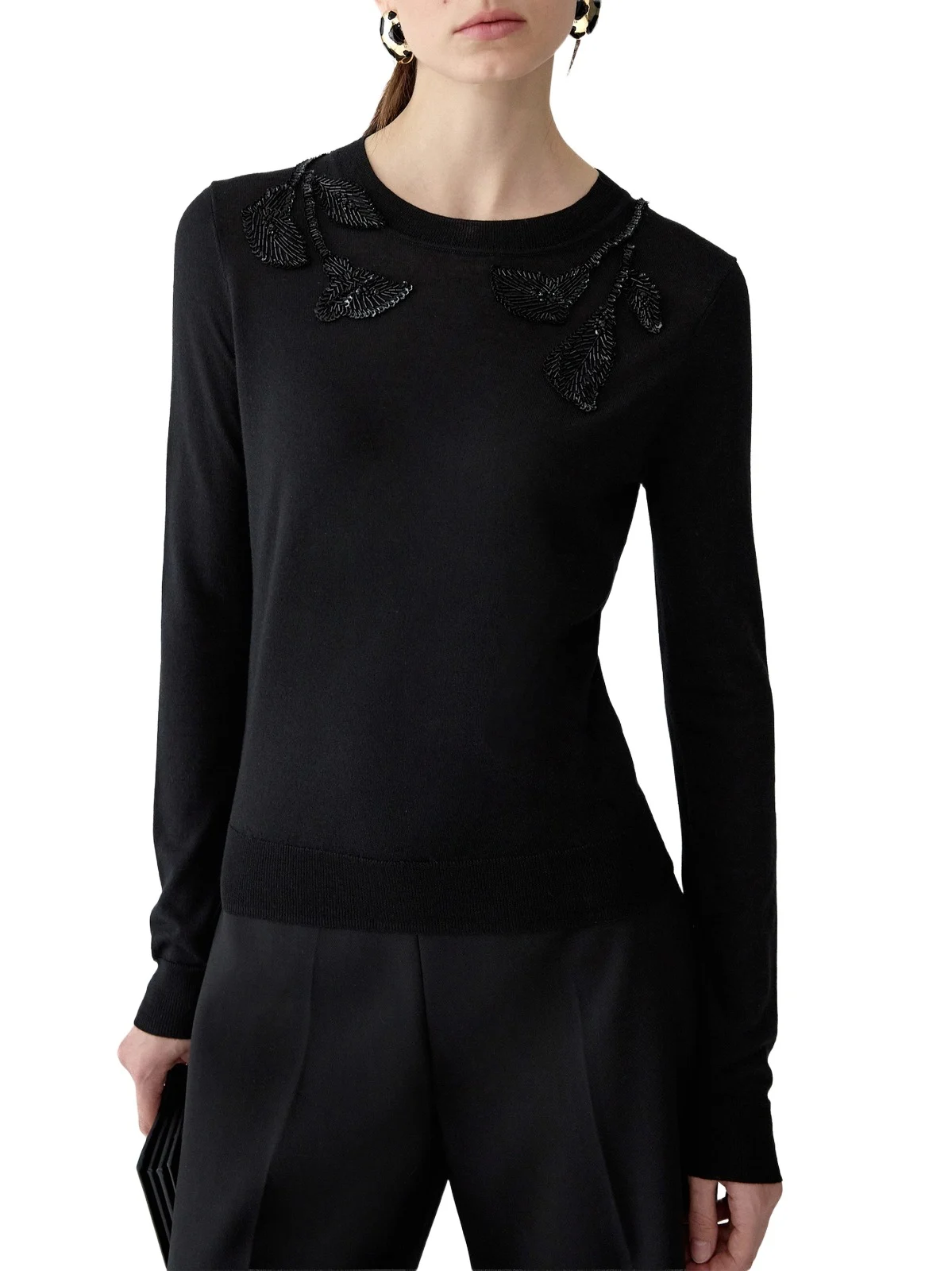 Women's Embroidered Wool & Silk-Blend Long-Sleeve Sweater