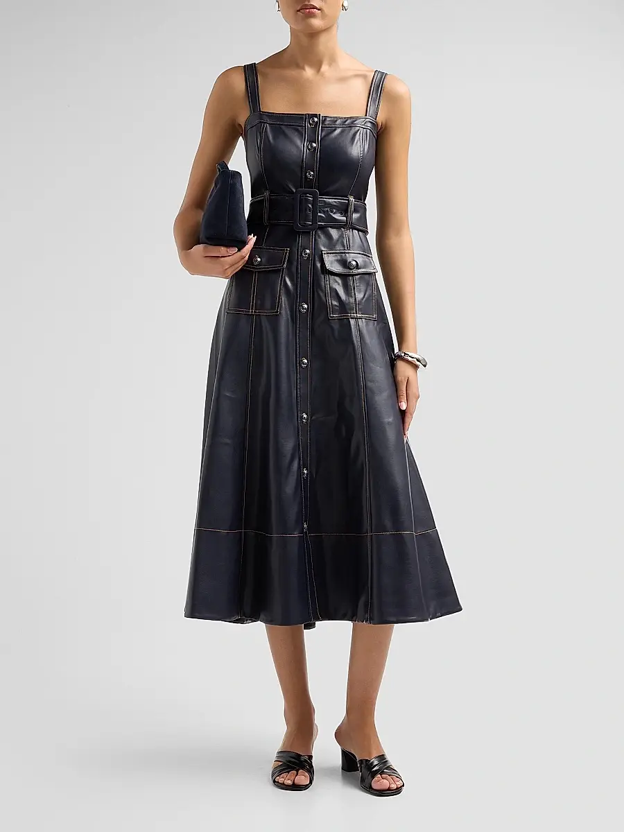 Cinq à Sept Women's Vega Faux-Leather Midi Dress | Thumbnail 2 Cinq à Sept Women's Vega Faux-Leather Midi Dress | Thumbnail 2