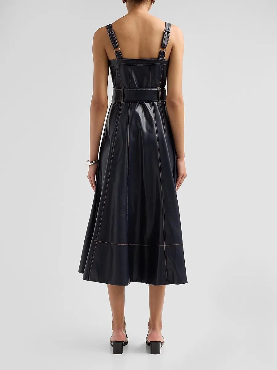 Cinq à Sept Women's Vega Faux-Leather Midi Dress | Thumbnail 3 Cinq à Sept Women's Vega Faux-Leather Midi Dress | Thumbnail 3