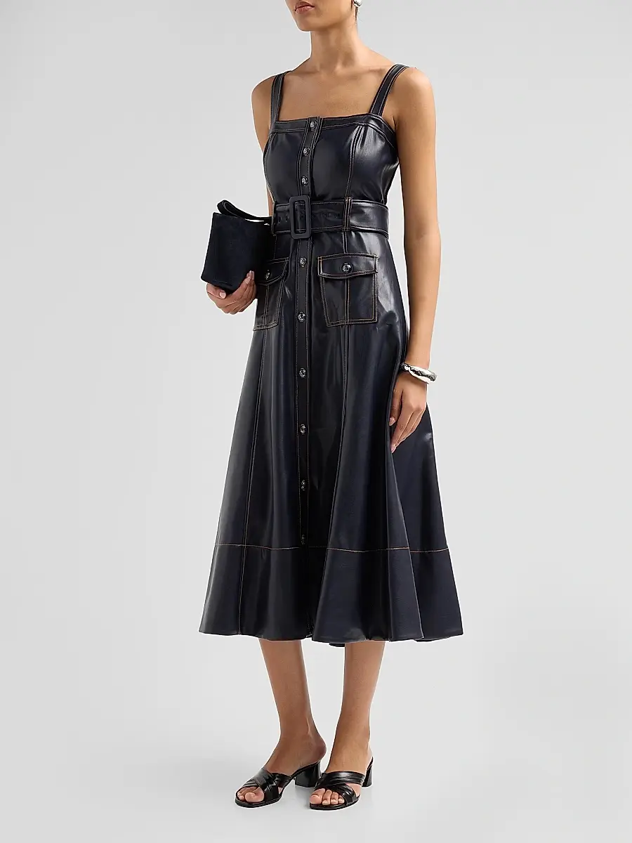 Cinq à Sept Women's Vega Faux-Leather Midi Dress | Thumbnail 4 Cinq à Sept Women's Vega Faux-Leather Midi Dress | Thumbnail 4