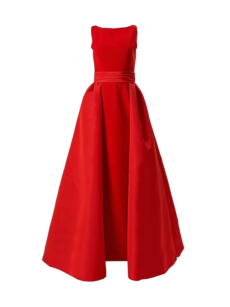 Carolina Herrera Women's Boatneck Silk Overskirt Column Gown - Red - Size 10 | Image 1 Carolina Herrera Women's Boatneck Silk Overskirt Column Gown - Red - Size 10 | Image 1