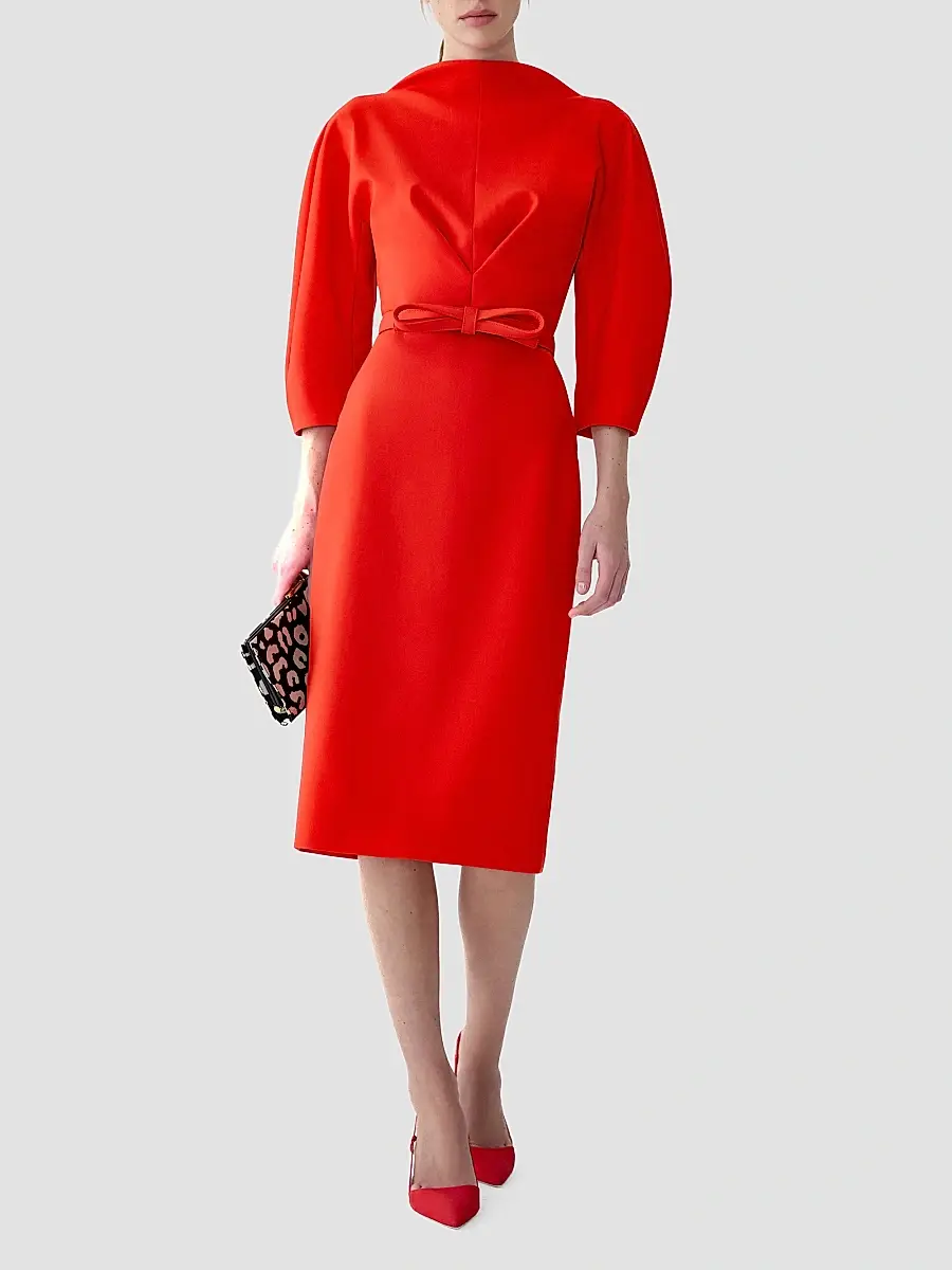 Carolina Herrera Women's Draped Stretch Wool Sheath Midi Dress | Thumbnail 2 Carolina Herrera Women's Draped Stretch Wool Sheath Midi Dress | Thumbnail 2