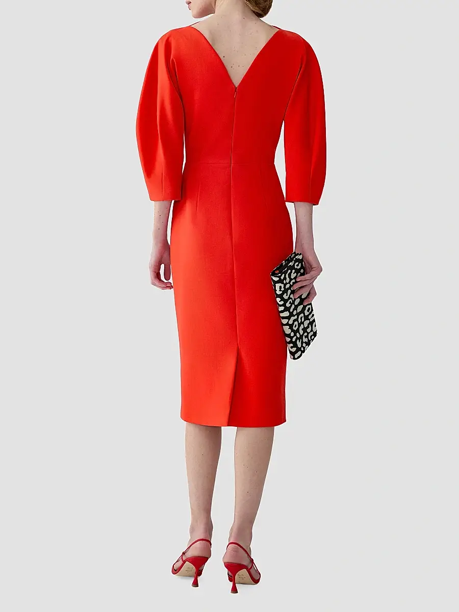 Carolina Herrera Women's Draped Stretch Wool Sheath Midi Dress | Thumbnail 3 Carolina Herrera Women's Draped Stretch Wool Sheath Midi Dress | Thumbnail 3