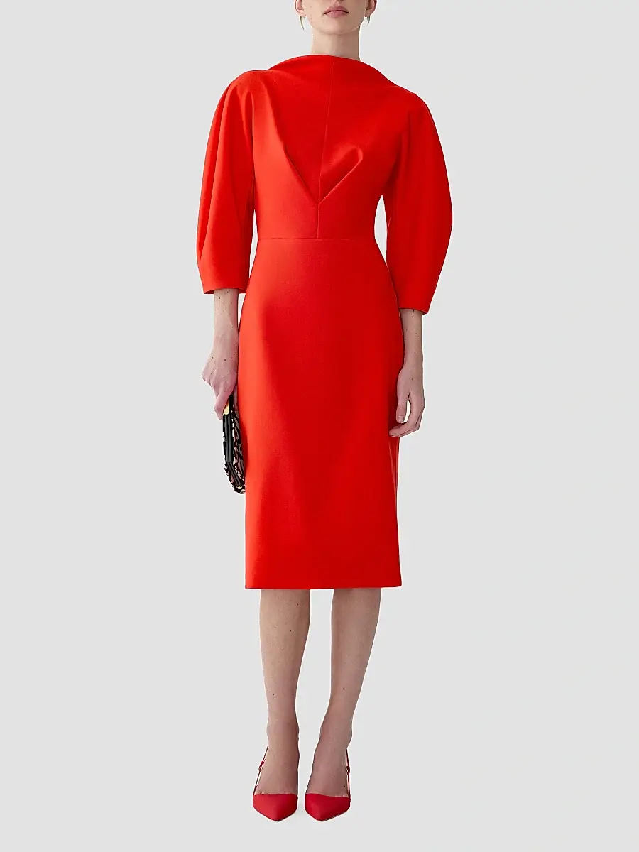 Carolina Herrera Women's Draped Stretch Wool Sheath Midi Dress | Thumbnail 4 Carolina Herrera Women's Draped Stretch Wool Sheath Midi Dress | Thumbnail 4