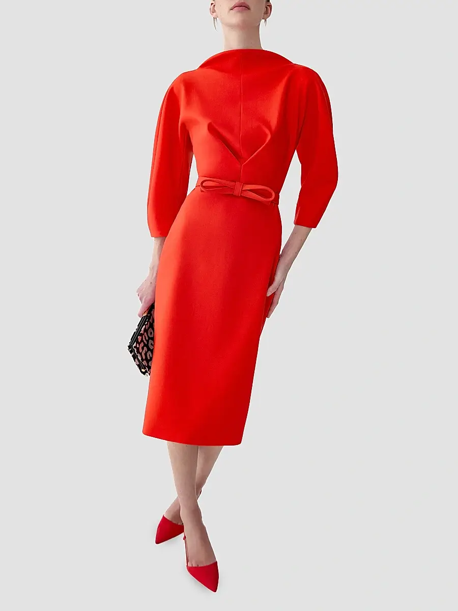 Carolina Herrera Women's Draped Stretch Wool Sheath Midi Dress | Thumbnail 5 Carolina Herrera Women's Draped Stretch Wool Sheath Midi Dress | Thumbnail 5