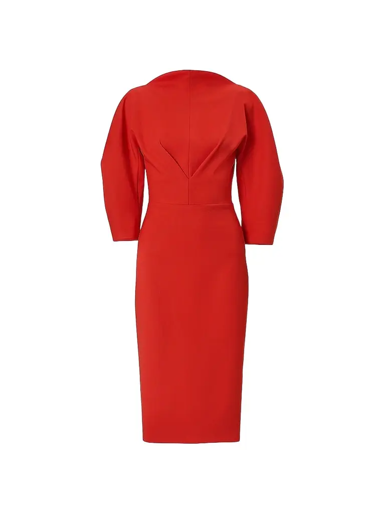 Carolina Herrera Women's Draped Stretch Wool Sheath Midi Dress - Chili Red | Image 1 Carolina Herrera Women's Draped Stretch Wool Sheath Midi Dress - Chili Red | Image 1