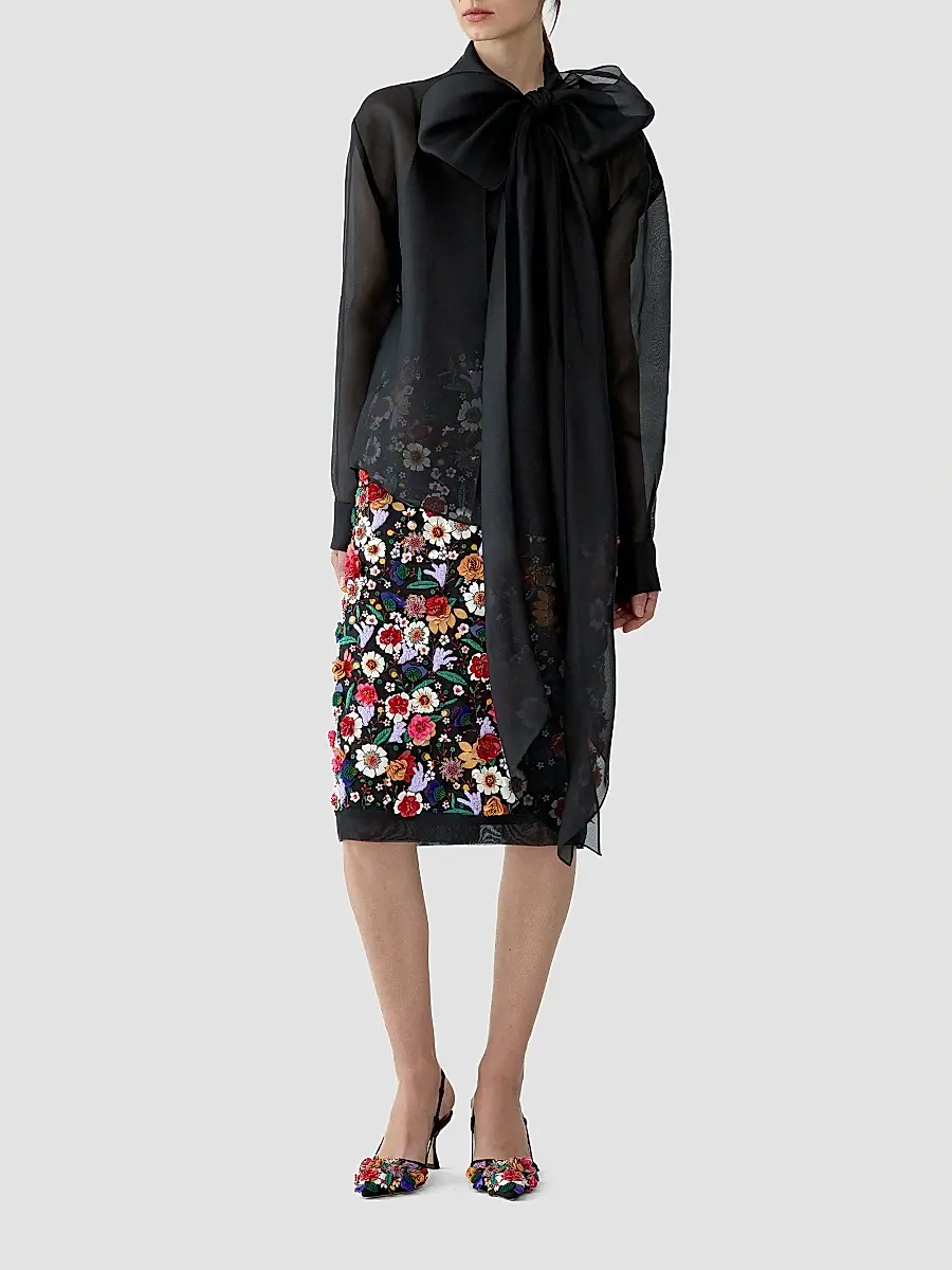Carolina Herrera Women's Silk Chiffon Bow Blouse | Thumbnail 2