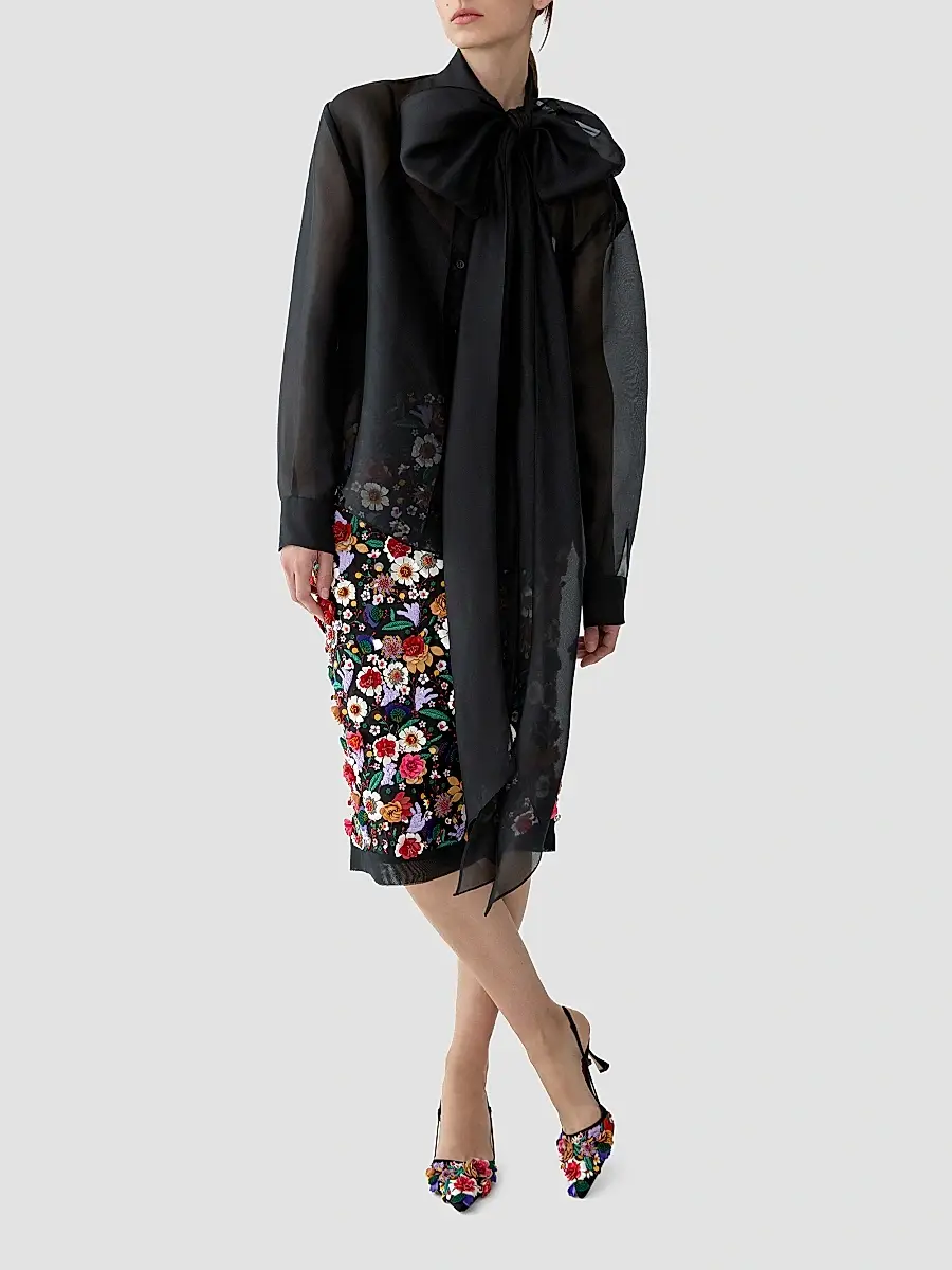 Carolina Herrera Women's Silk Chiffon Bow Blouse | Thumbnail 4