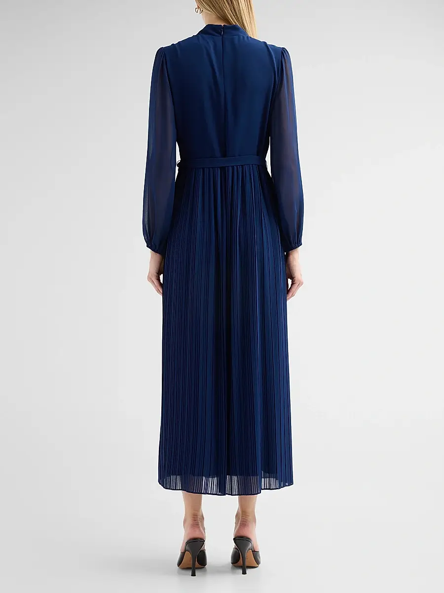 Elie Tahari Women's Adira Pleated A-Line Belted Midi-Dress | Thumbnail 3 Elie Tahari Women's Adira Pleated A-Line Belted Midi-Dress | Thumbnail 3