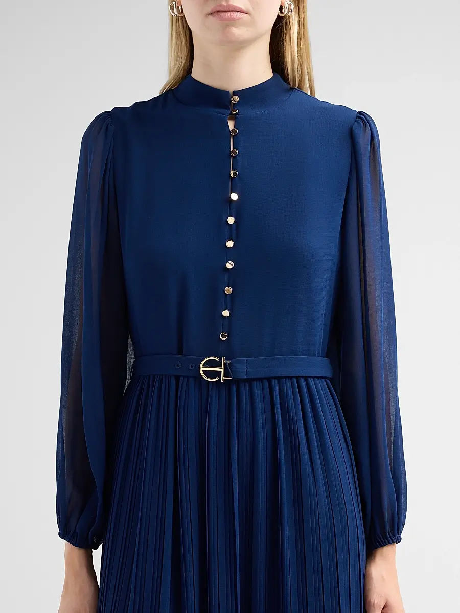 Elie Tahari Women's Adira Pleated A-Line Belted Midi-Dress | Thumbnail 5 Elie Tahari Women's Adira Pleated A-Line Belted Midi-Dress | Thumbnail 5