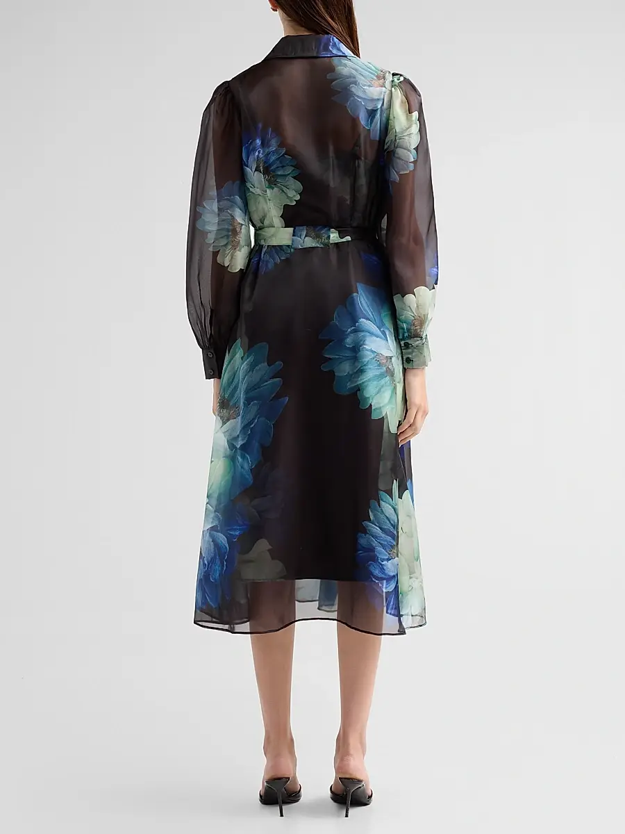 Elie Tahari Women's Romy Floral Organza Self-Belt Midi Shirtdress | Thumbnail 3 Elie Tahari Women's Romy Floral Organza Self-Belt Midi Shirtdress | Thumbnail 3