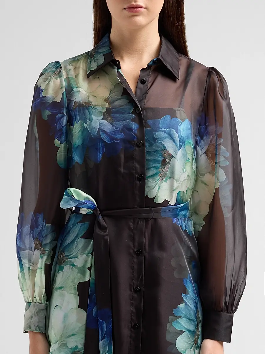 Elie Tahari Women's Romy Floral Organza Self-Belt Midi Shirtdress | Thumbnail 5 Elie Tahari Women's Romy Floral Organza Self-Belt Midi Shirtdress | Thumbnail 5