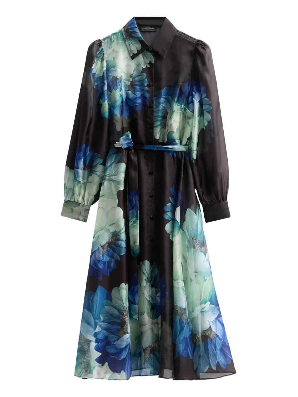Elie Tahari Women's Romy Floral Organza Self-Belt Midi Shirtdress