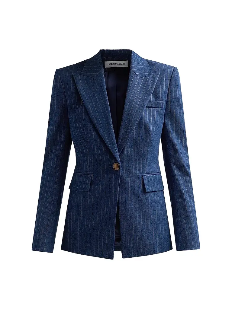 Veronica Beard Women's Naira Striped Cotton-Blend Single-Breasted Dickey Jacket - Medium Indigo Copper - Size 16 | Image 1 Veronica Beard Women's Naira Striped Cotton-Blend Single-Breasted Dickey Jacket - Medium Indigo Copper - Size 16 | Image 1