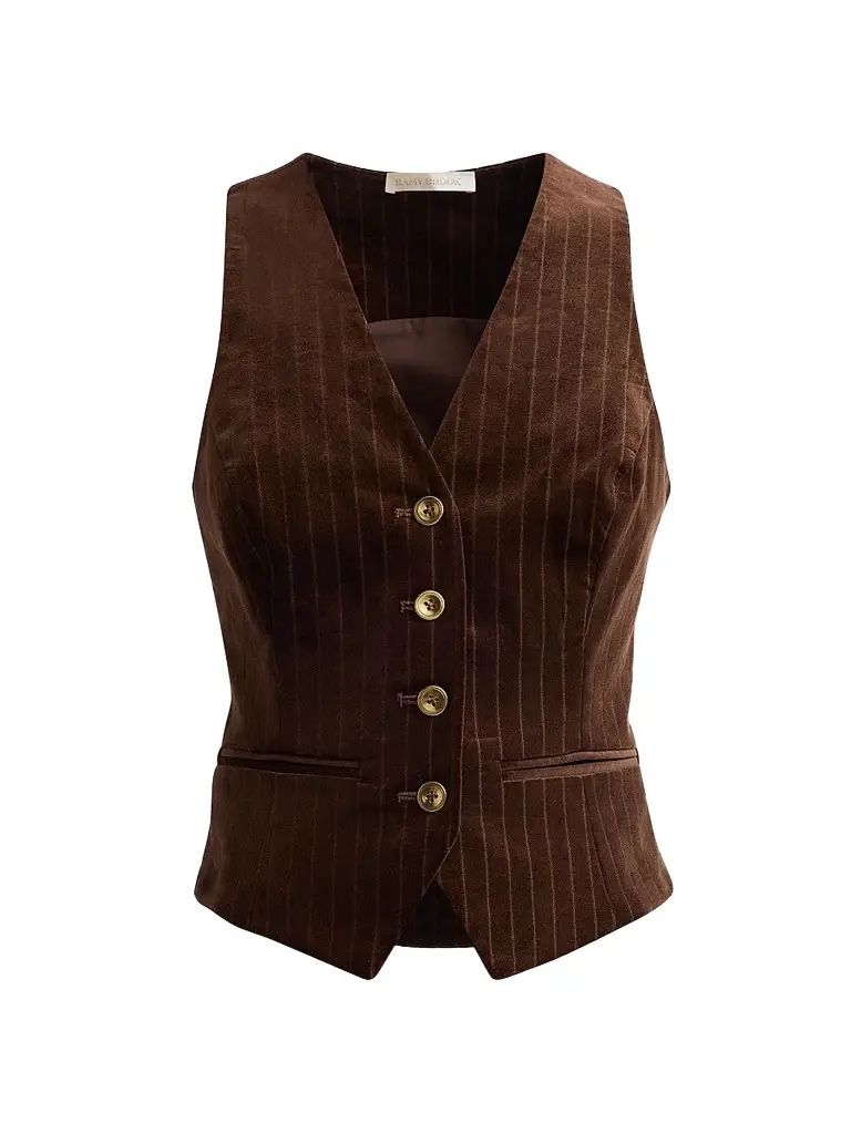 Ramy Brook Women's Noelle Pinstriped Cotton-Blend Vest - Heritage Brown | Image 1 Ramy Brook Women's Noelle Pinstriped Cotton-Blend Vest - Heritage Brown | Image 1