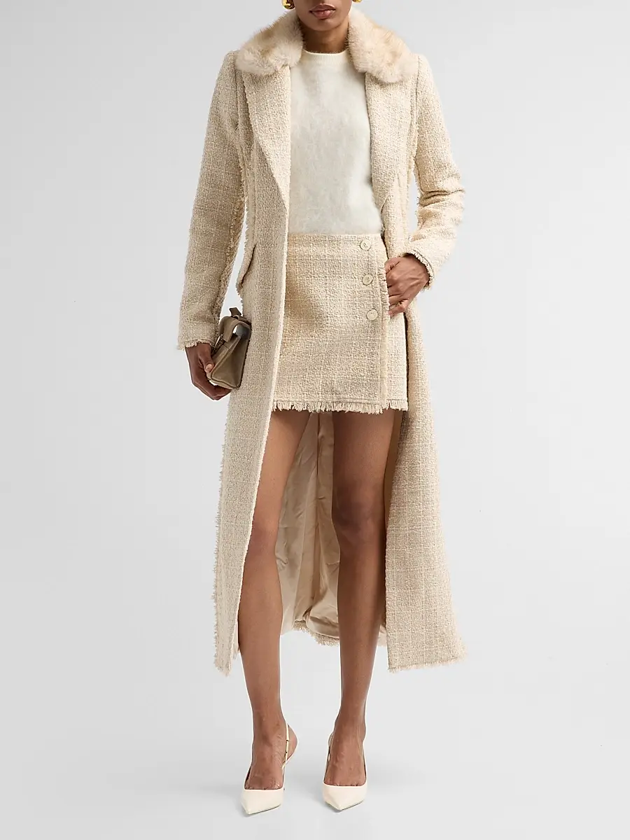 Ramy Brook Women's Betsy Faux-Fur Collar Tweed Longline Coat | Thumbnail 2 Ramy Brook Women's Betsy Faux-Fur Collar Tweed Longline Coat | Thumbnail 2