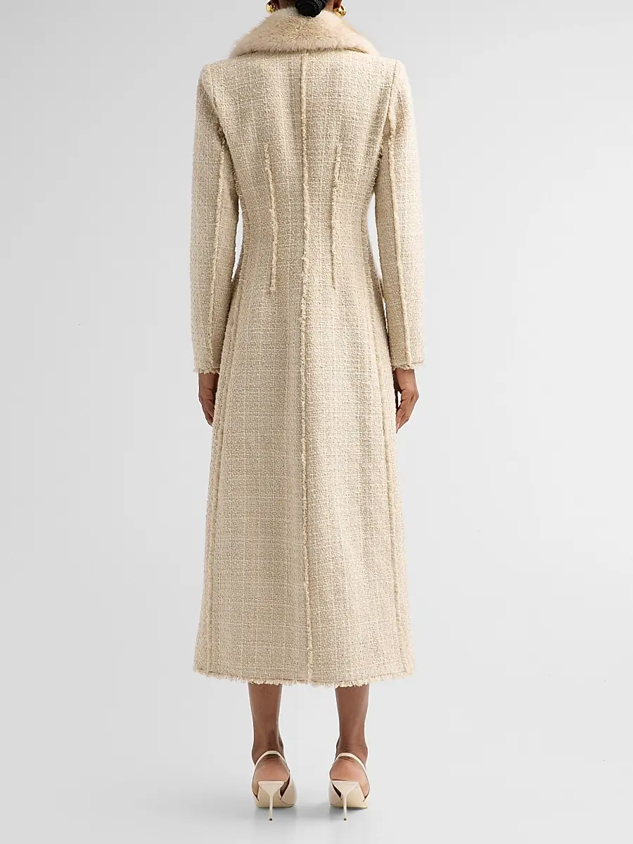 Ramy Brook Women's Betsy Faux-Fur Collar Tweed Longline Coat | Thumbnail 3 Ramy Brook Women's Betsy Faux-Fur Collar Tweed Longline Coat | Thumbnail 3