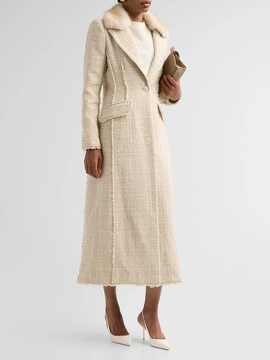 Ramy Brook Women's Betsy Faux-Fur Collar Tweed Longline Coat | Thumbnail 4 Ramy Brook Women's Betsy Faux-Fur Collar Tweed Longline Coat | Thumbnail 4