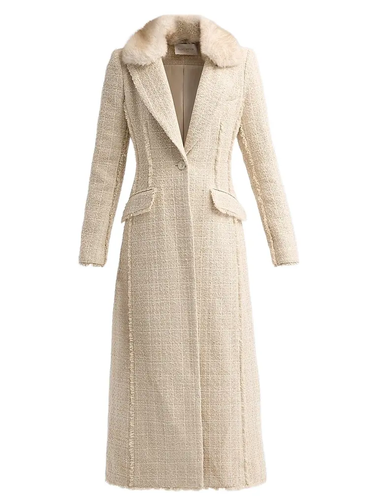 Ramy Brook Women's Betsy Faux-Fur Collar Tweed Longline Coat - Bone | Image 1 Ramy Brook Women's Betsy Faux-Fur Collar Tweed Longline Coat - Bone | Image 1