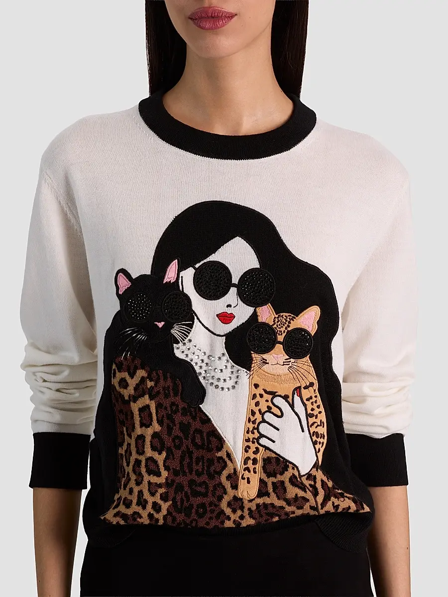Alice + Olivia Women's Gleeson Staceface Leopard Merino Wool Pullover Sweater | Thumbnail 5