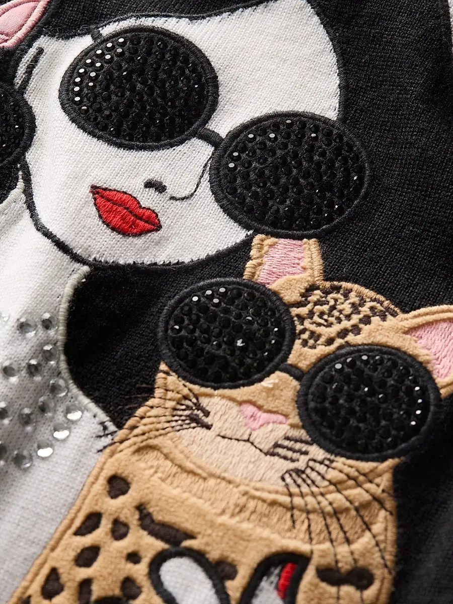 Alice + Olivia Women's Gleeson Staceface Leopard Merino Wool Pullover Sweater | Thumbnail 6