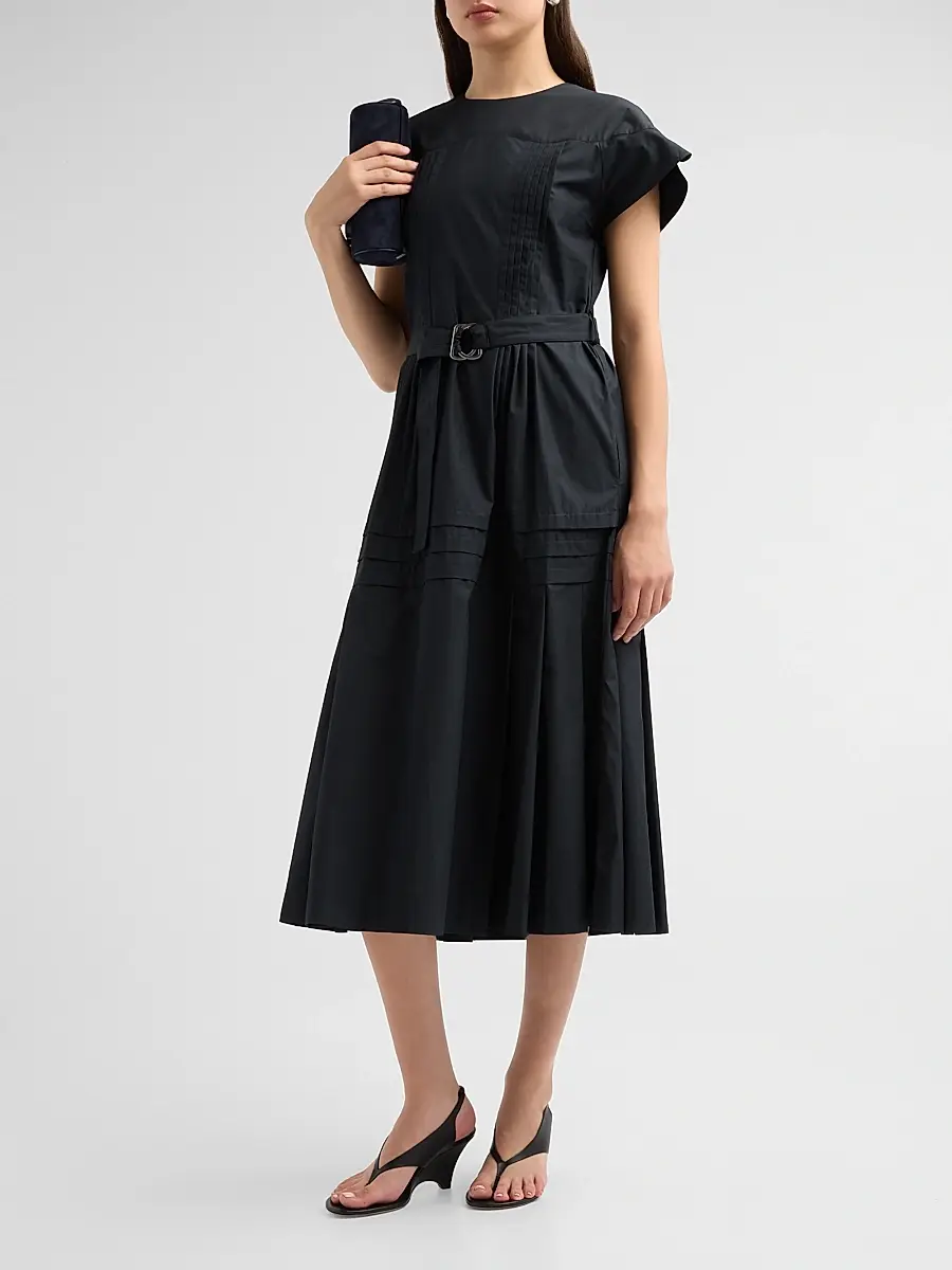 3.1 Phillip Lim Women's Pleated Cotton Poplin Midi Dress | Thumbnail 4