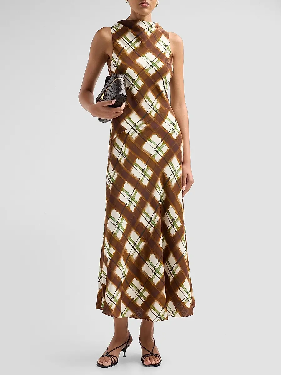 Cara Cara Women's Crystal Plaid Silk Midi Dress | Thumbnail 2 Cara Cara Women's Crystal Plaid Silk Midi Dress | Thumbnail 2